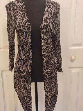 French Laundry Leopard Print Open-Front Women's Cardigan Sweater - Black & Taupe